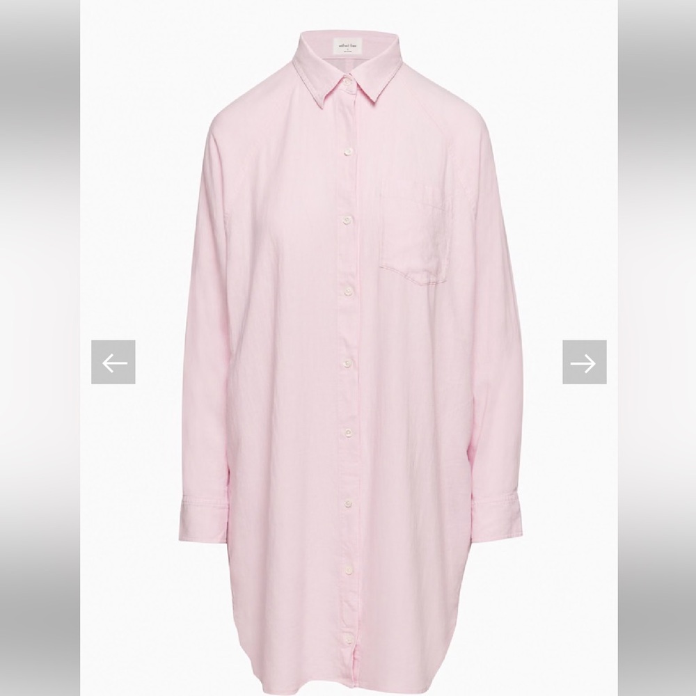 Aritzia Wilfred Boyfriend Linen Dress - Pink Button-Up Shirt Dress Coverup